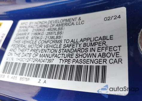 2024 Honda Accord Hybrid Sport-L from USA, damaged, VIN 1HGCY2F72RA047397